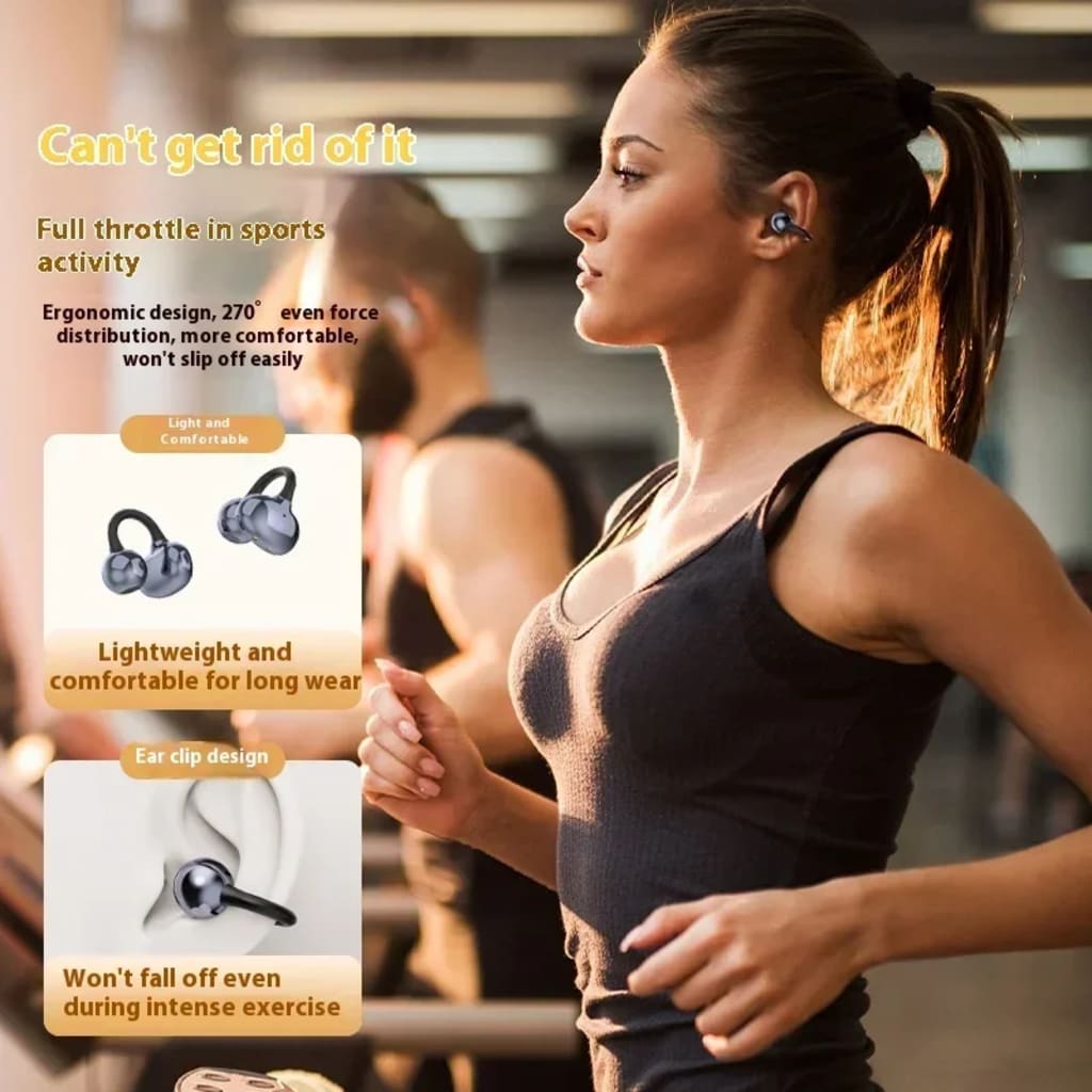Ear Clip Earphone Wireless Bluetooth 5.4 Headphones Sports Noise Cancelling Secure Fit Long Battery Life With Mic Earbuds